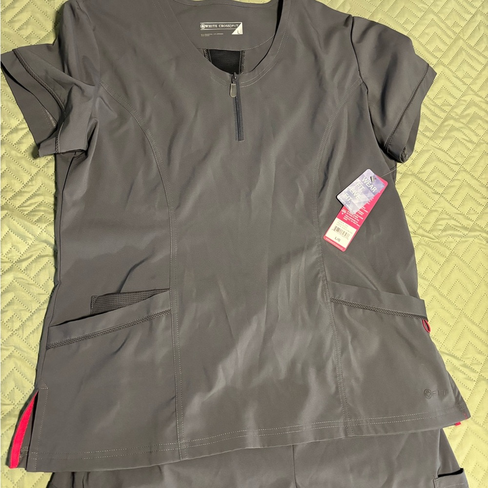 White cross fit- Gray Scrub set with Pink Accents